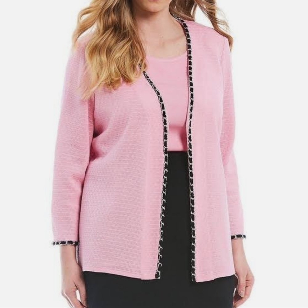 Ming Wang Chain Trim Jacquard Pink Cardigan